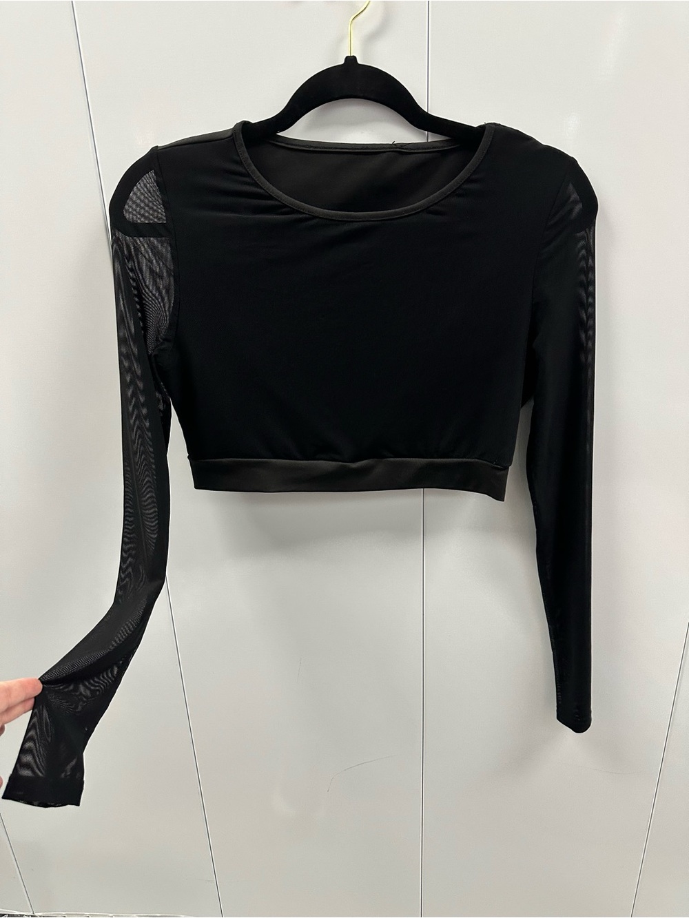 SHEIN SXY Black Mesh Long Sleeve Crop Top Sheer Panel Size Medium